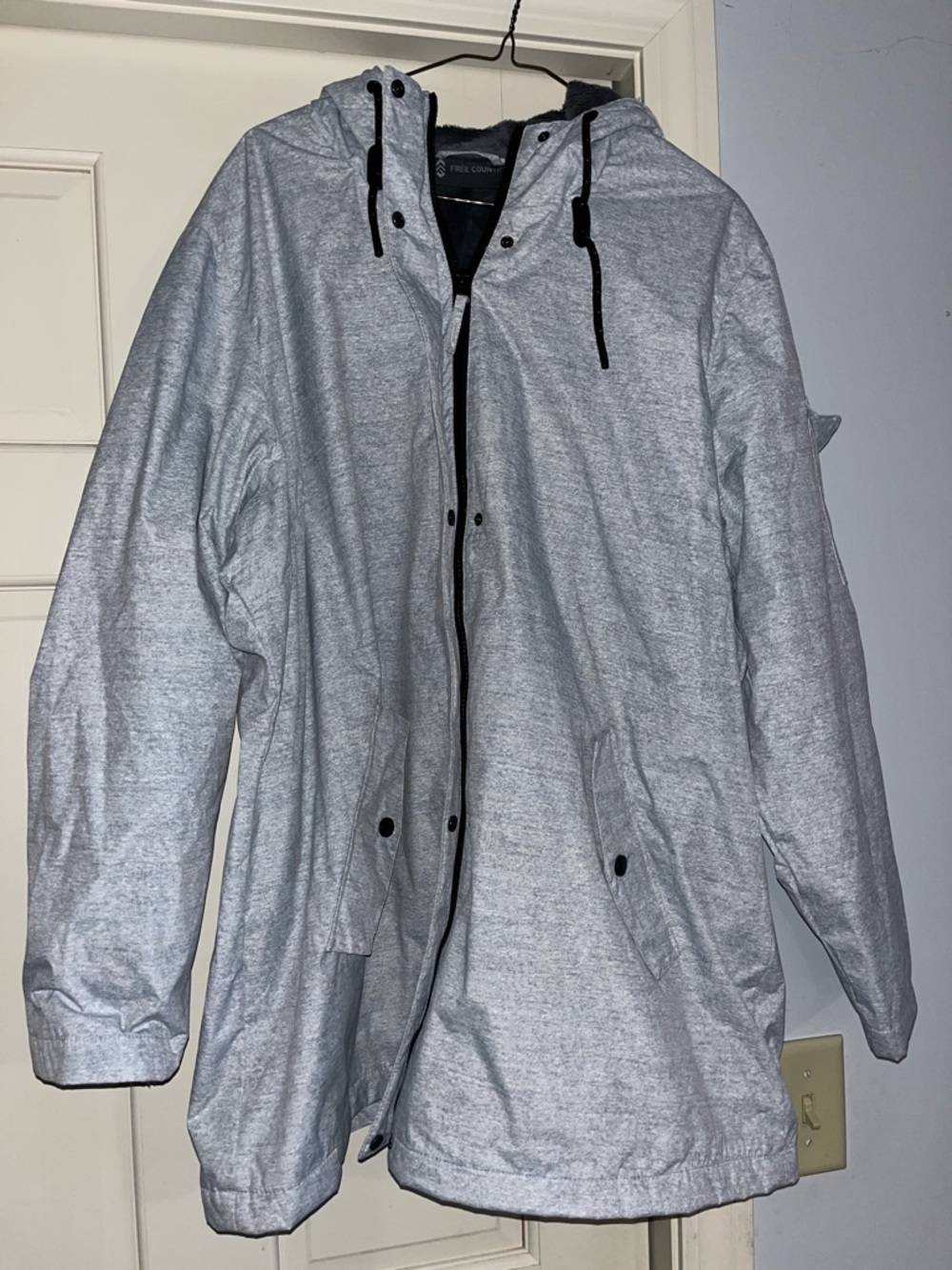 Men's Light Gray Hooded fleece lined rain jacket
